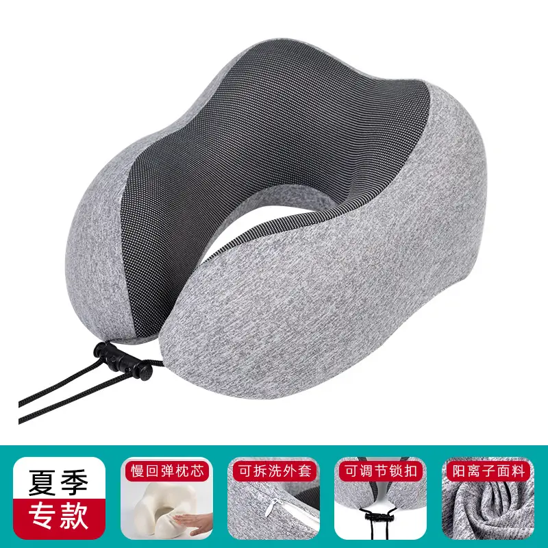 U-Shaped Memory Foam Neck Pillow Blue Grey Travel Neck Pillow - Image 10