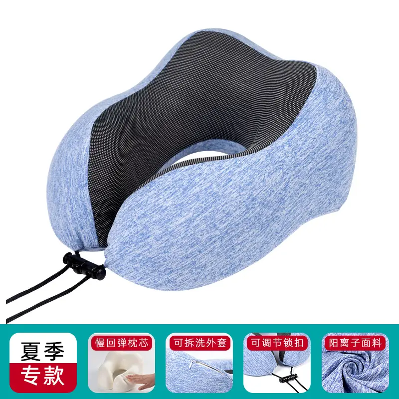U-Shaped Memory Foam Neck Pillow Blue Grey Travel Neck Pillow - Image 12