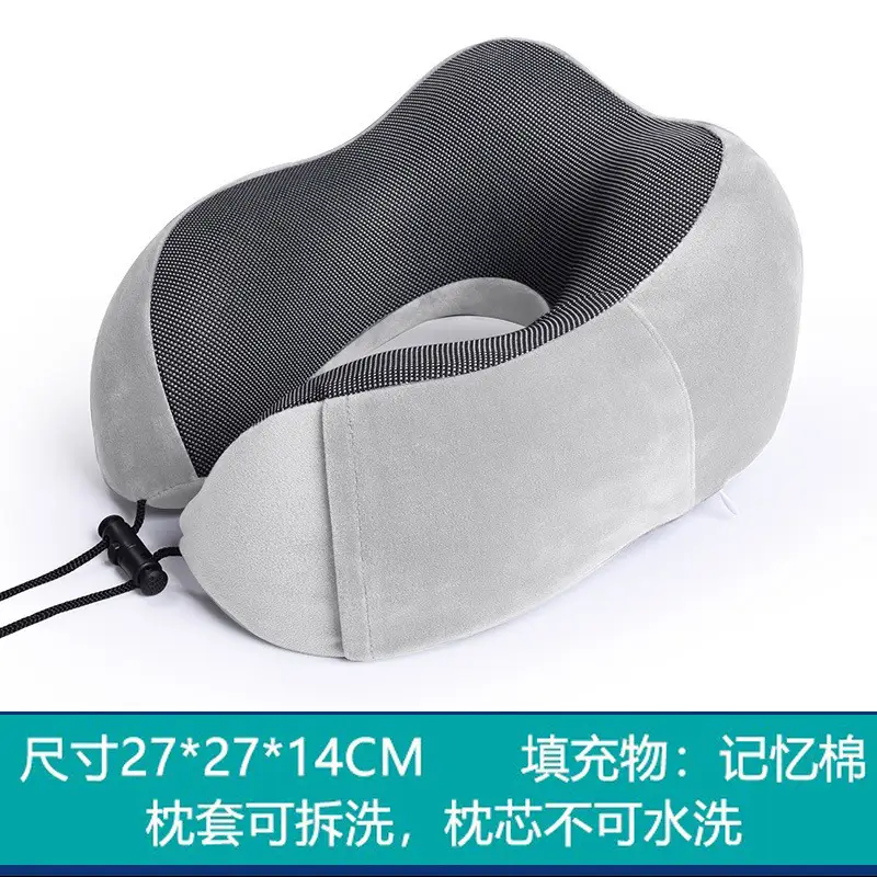 U-Shaped Memory Foam Neck Pillow Blue Grey Travel Neck Pillow - Image 3