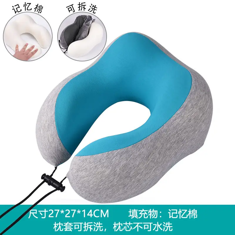 U-Shaped Memory Foam Neck Pillow Blue Grey Travel Neck Pillow - Image 8