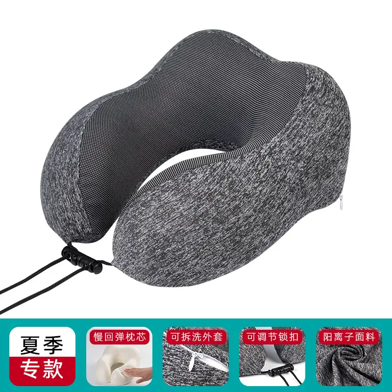 U-Shaped Memory Foam Neck Pillow Blue Grey Travel Neck Pillow - Image 9