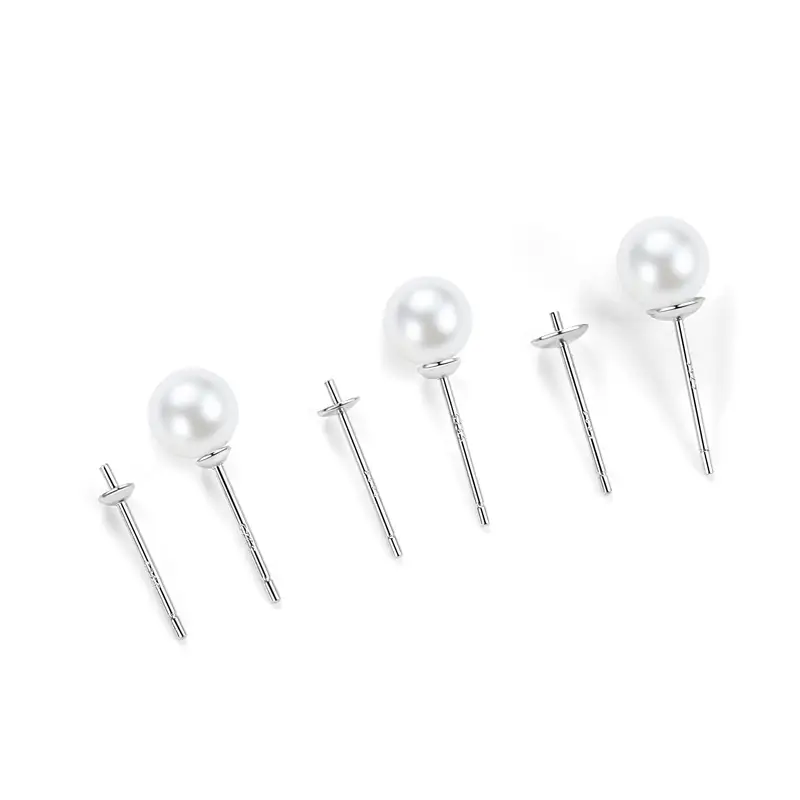 S925 Sterling Silver Pearl Holder Half Hole Beads Earrings - Image 2