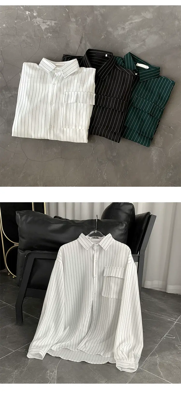 Men Striped Long Sleeve Shirt Black Casual Harajuku Style — feature 16