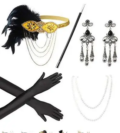 1920s Blue Feather Hair Band with Crystal Flowers