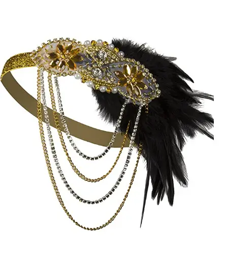 1920s Blue Feather Hair Band with Crystal Flowers