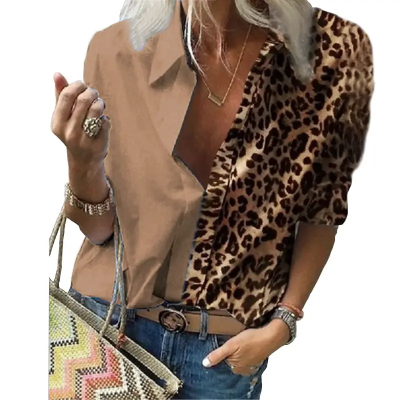 Women Long Sleeve Printed Leopard Shirt with Chiffon Overlay - Image 9