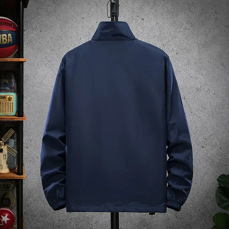 Men's Navy Blue Korean Style Jacket with Stand Collar - Image 9