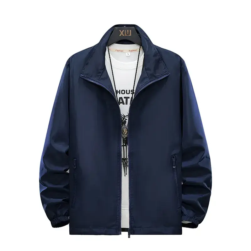 Men's Navy Blue Korean Style Jacket with Stand Collar - Image 11