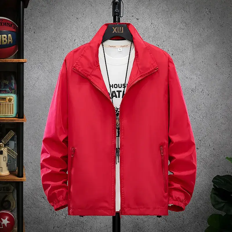 Men's Navy Blue Korean Style Jacket with Stand Collar - Image 2