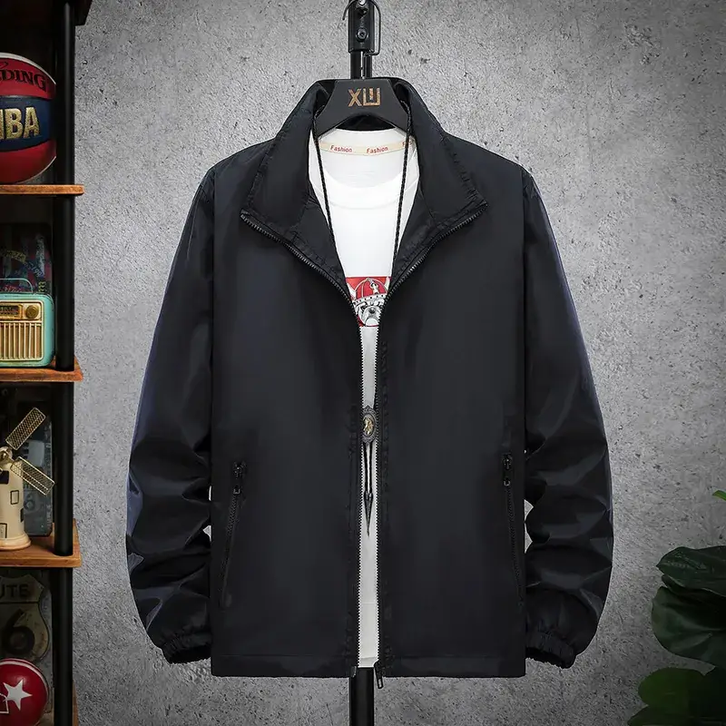 Men's Navy Blue Korean Style Jacket with Stand Collar - Image 4