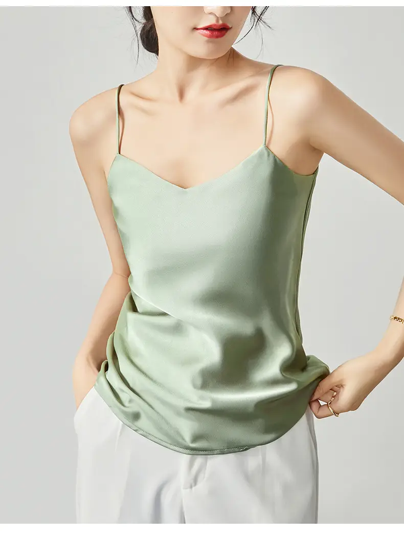 Silver Satin V-Collar Strap Vest for Women - Image 12