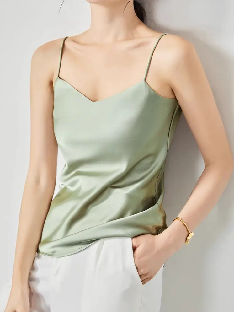 Silver Satin V-Collar Strap Vest for Women - Image 13