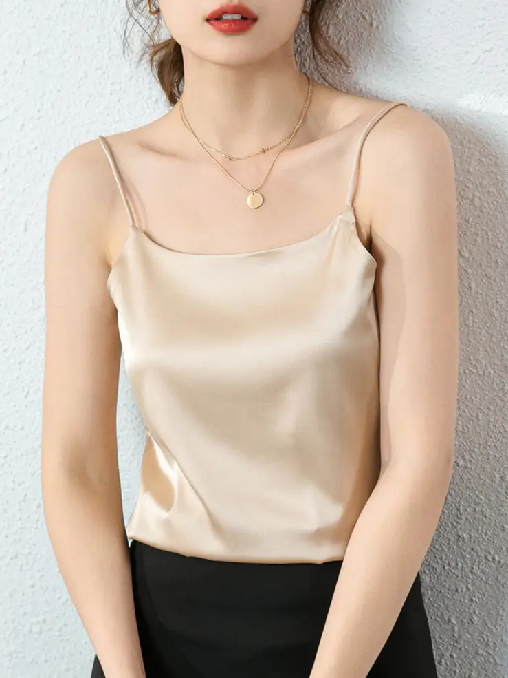 Silver Satin V-Collar Strap Vest for Women - Image 15