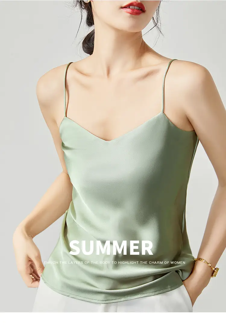Silver Satin V-Collar Strap Vest for Women — feature 10