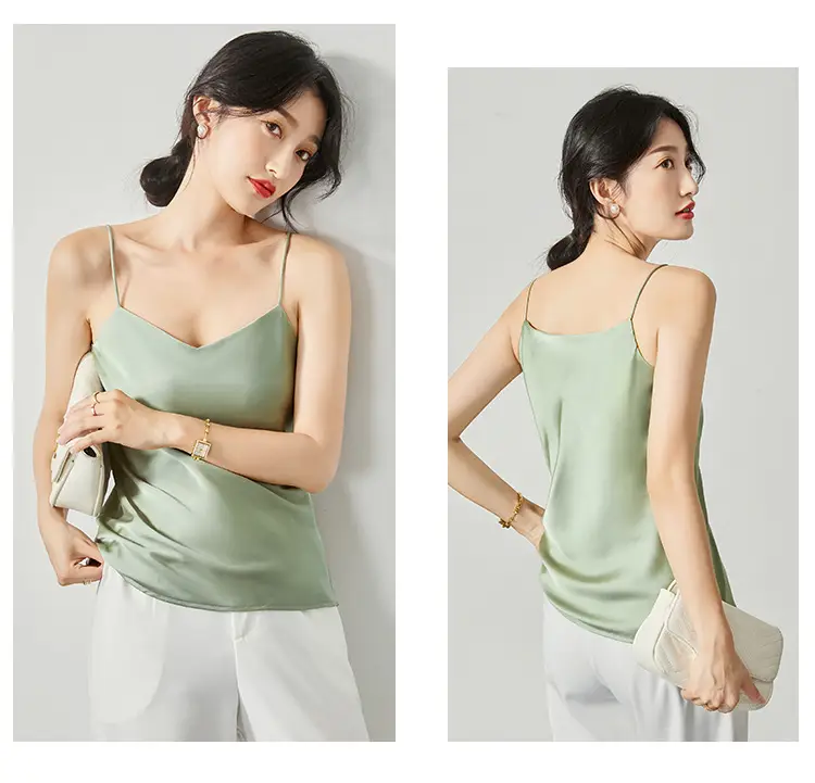 Silver Satin V-Collar Strap Vest for Women — feature 11