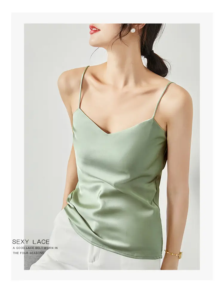 Silver Satin V-Collar Strap Vest for Women — feature 12
