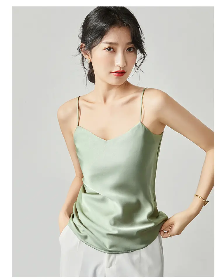 Silver Satin V-Collar Strap Vest for Women — feature 13
