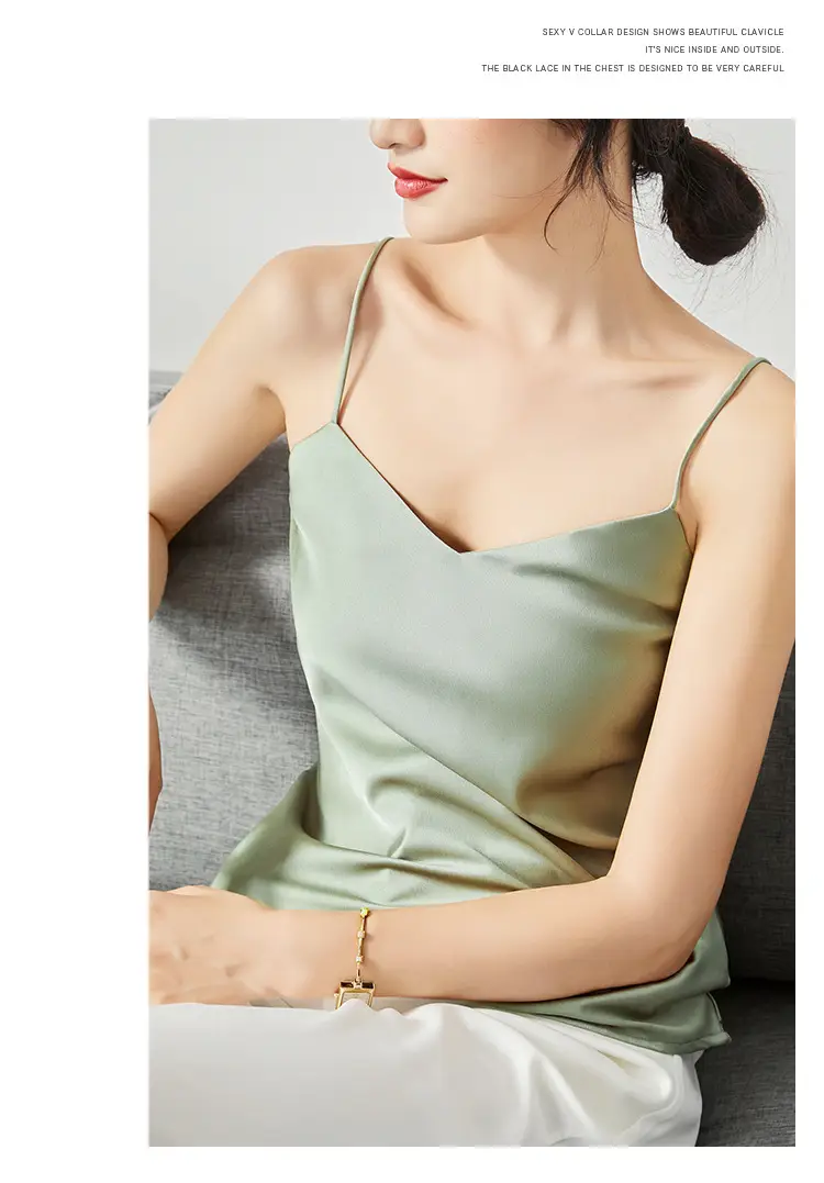 Silver Satin V-Collar Strap Vest for Women — feature 14