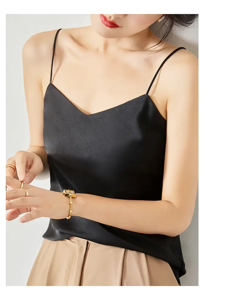 Silver Satin V-Collar Strap Vest for Women — feature 15