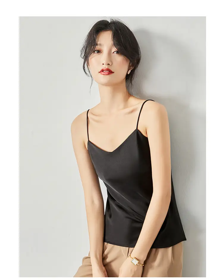 Silver Satin V-Collar Strap Vest for Women — feature 17