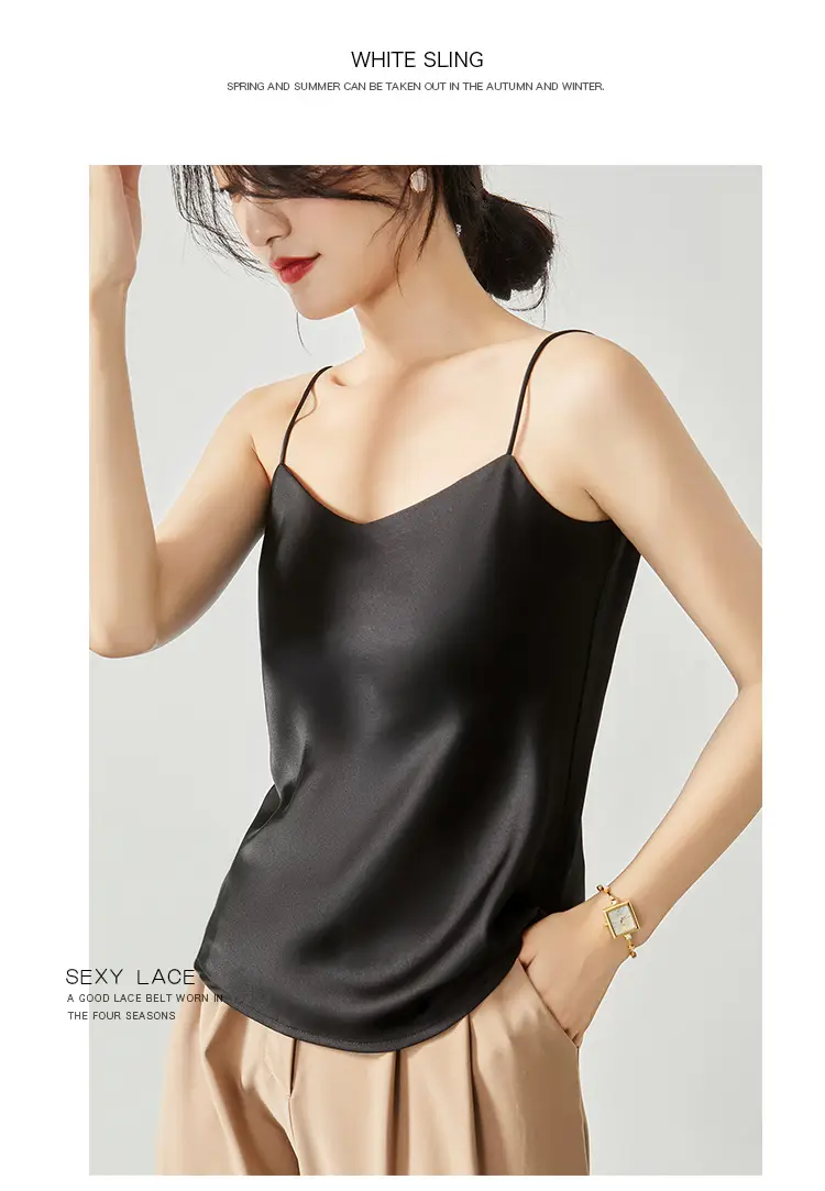 Silver Satin V-Collar Strap Vest for Women — feature 18