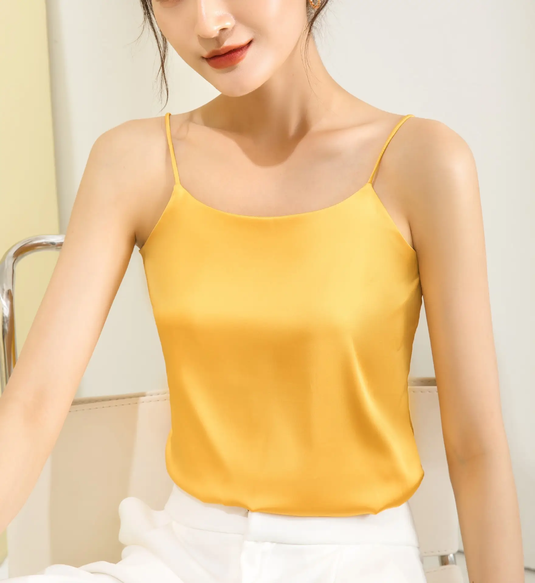 Silver Satin V-Collar Strap Vest for Women - Image 10