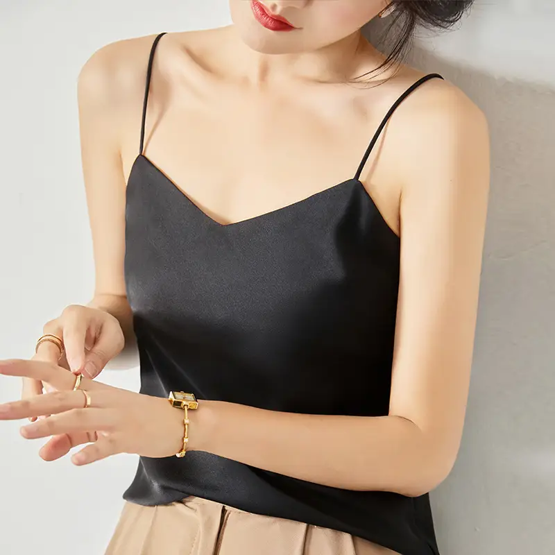 Silver Satin V-Collar Strap Vest for Women - Image 2