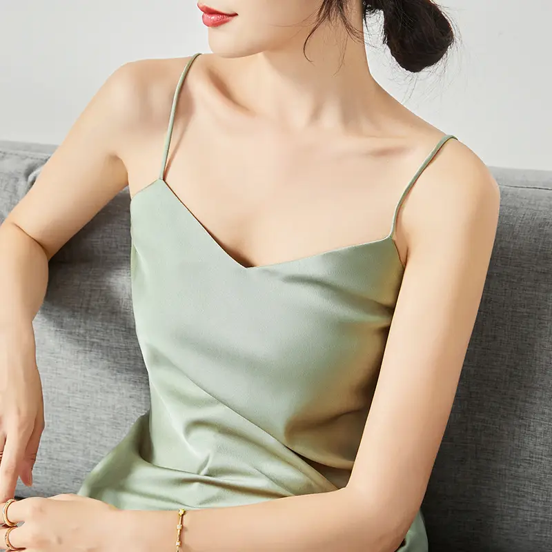 Silver Satin V-Collar Strap Vest for Women - Image 3