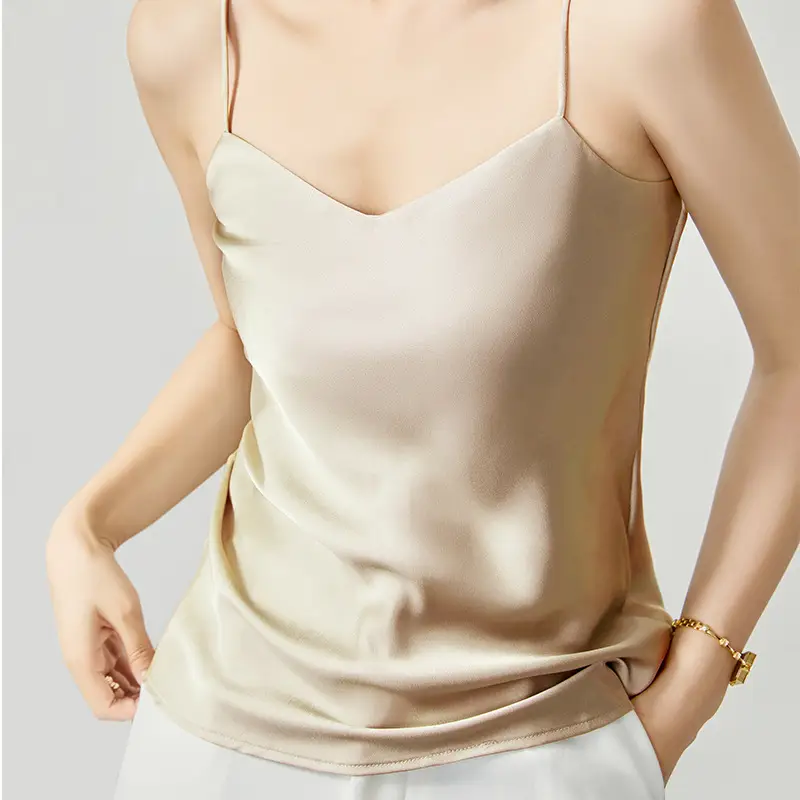 Silver Satin V-Collar Strap Vest for Women - Image 4