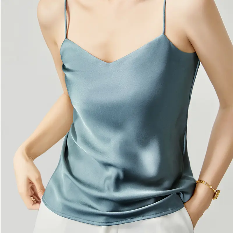 Silver Satin V-Collar Strap Vest for Women - Image 5
