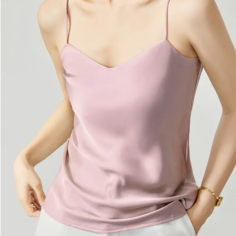 Silver Satin V-Collar Strap Vest for Women - Image 6
