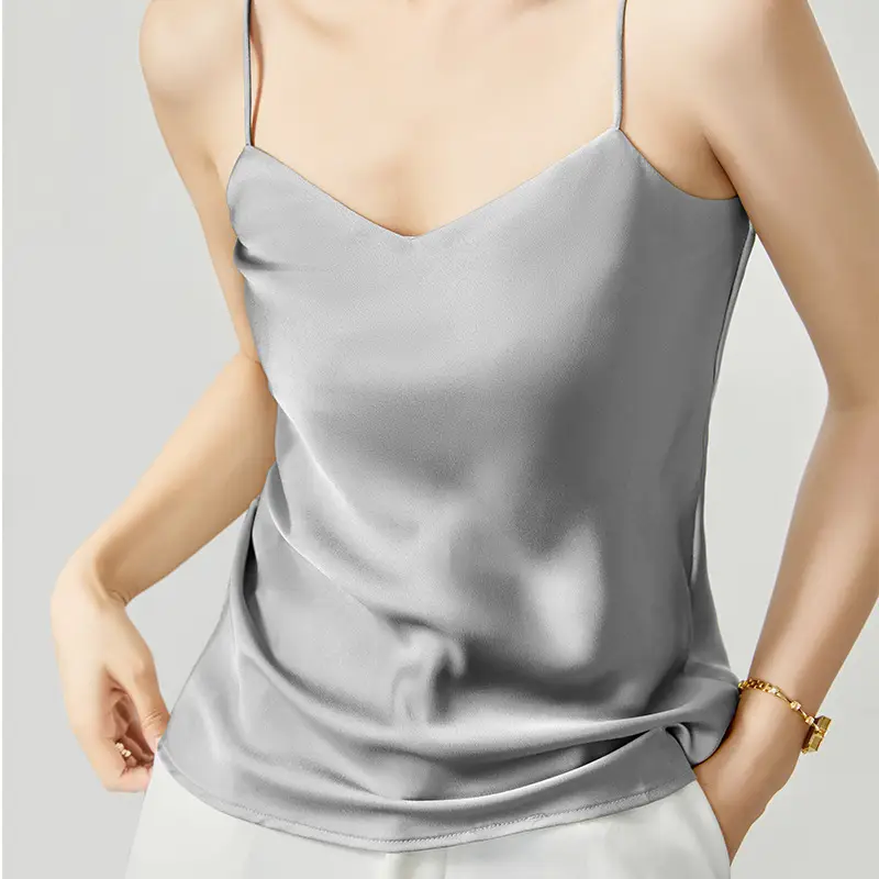Silver Satin V-Collar Strap Vest for Women - Image 9