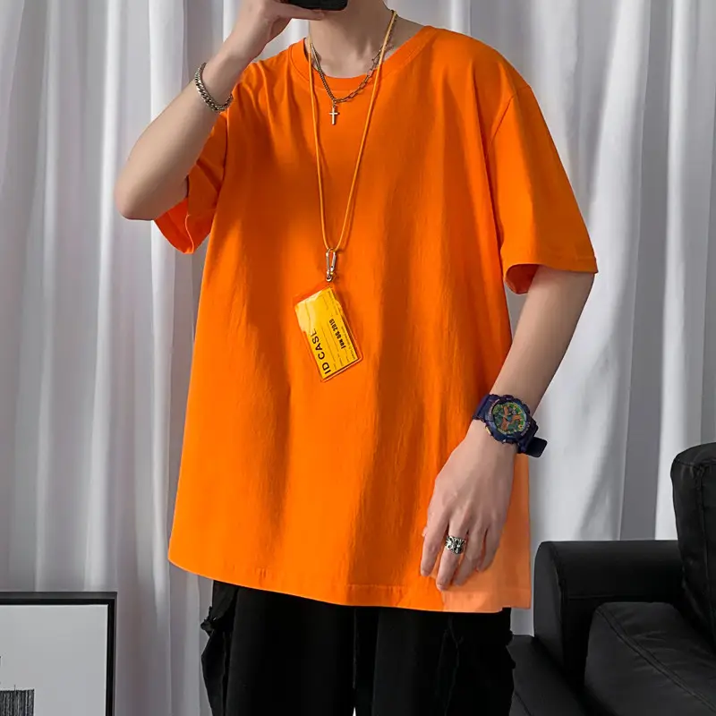 Orange Loose Cotton T-Shirt for Men