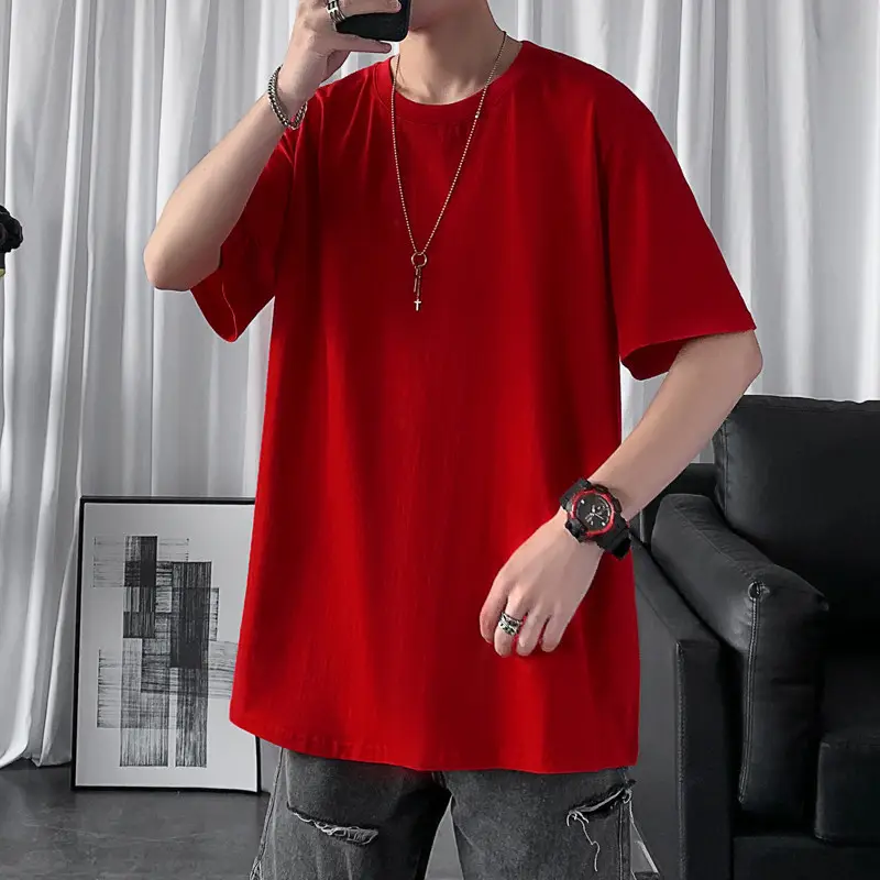 Orange Loose Cotton T-Shirt for Men