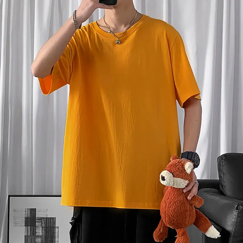 Orange Loose Cotton T-Shirt for Men
