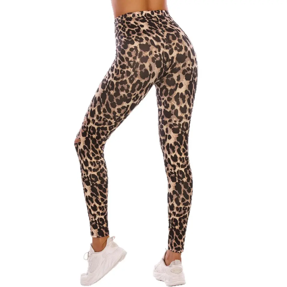 Women Leopard Print Ripped Leggings High Waist Sports Yoga Pants - Image 7