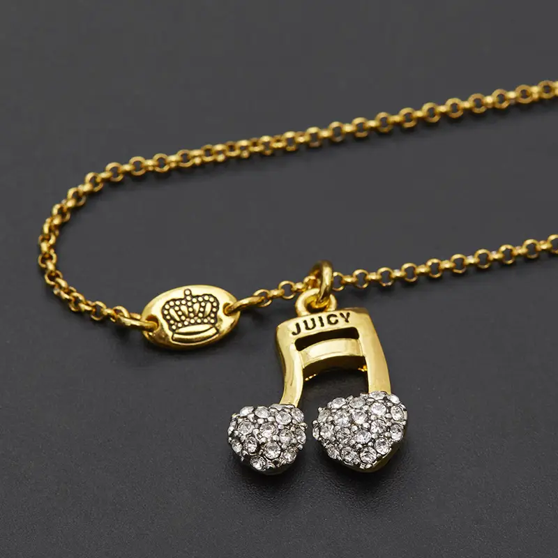 Wholesale Korean Style Diamond Studded Heart Music Note Necklace for Women - Image 4