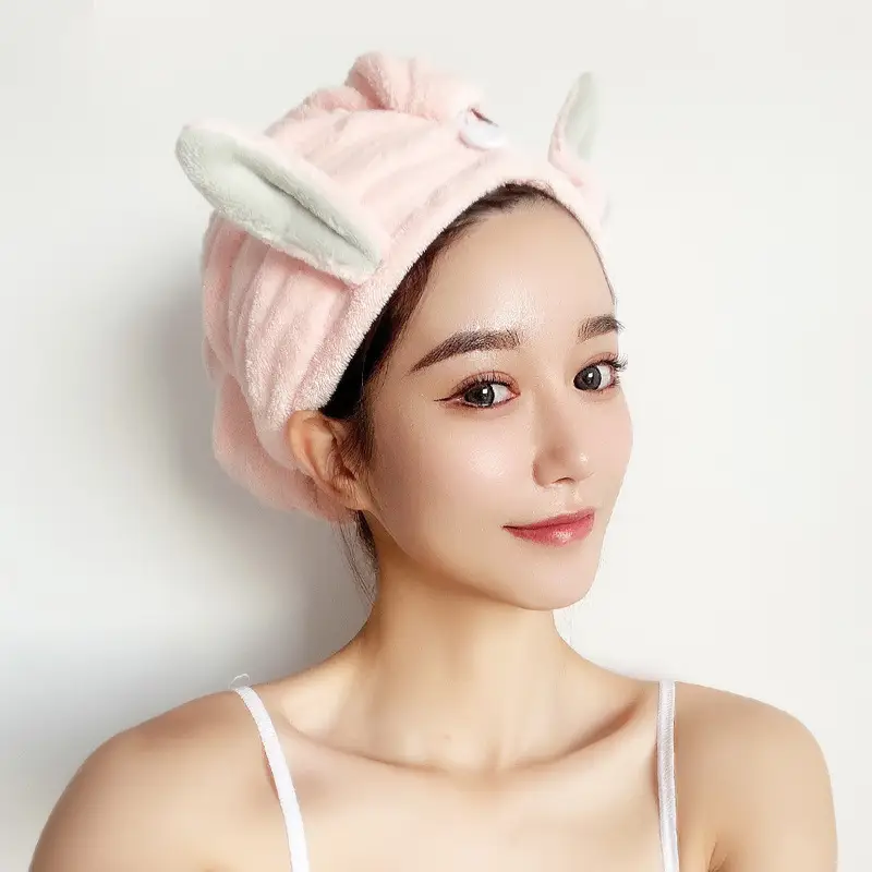 Coral Fleece Hair Drying Towel Rabbit Ears Women