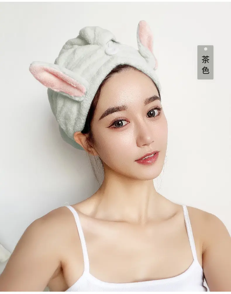 Coral Fleece Hair Drying Towel Rabbit Ears Women — feature 3