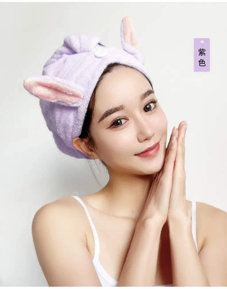 Coral Fleece Hair Drying Towel Rabbit Ears Women — feature 4
