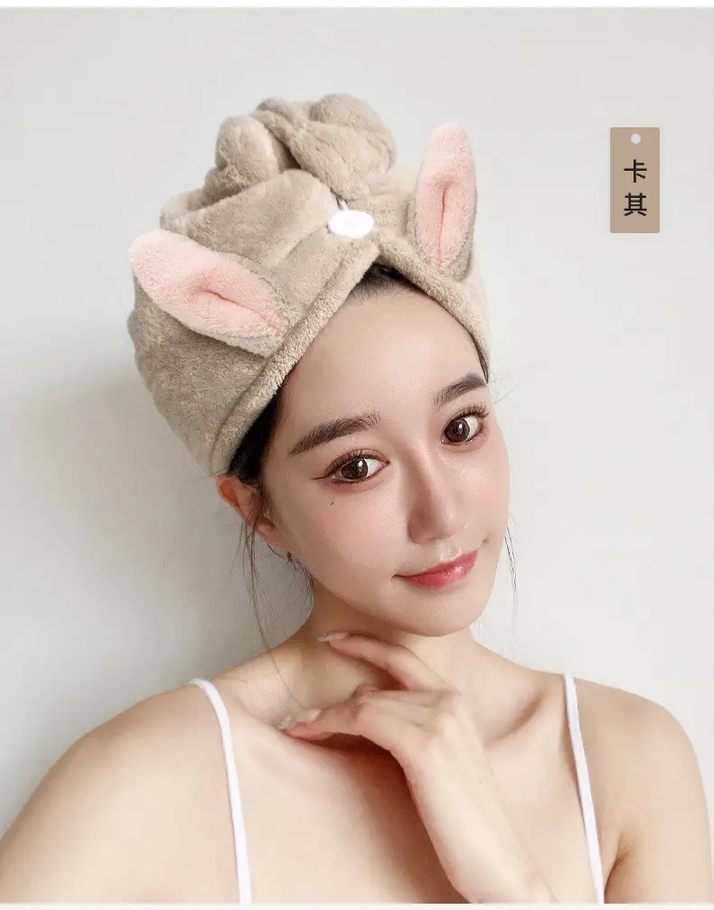 Coral Fleece Hair Drying Towel Rabbit Ears Women — feature 5