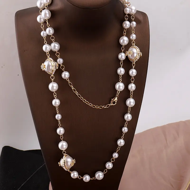New Long Necklace Women European American Pearl Pendant Fashion Sweater Hanging Chain Accessories Wholesale - Image 4