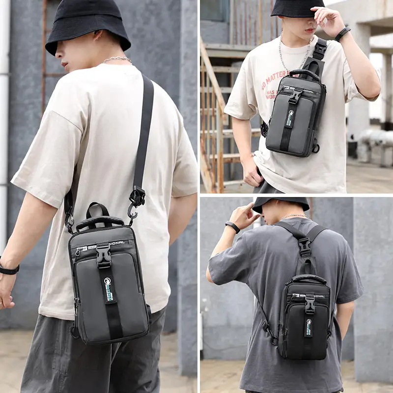 Men's Grey USB Charging Shoulder Bag with Laptop Compartment - Image 6
