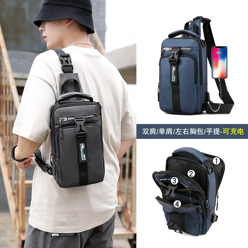 Men's Grey USB Charging Shoulder Bag with Laptop Compartment - Image 7