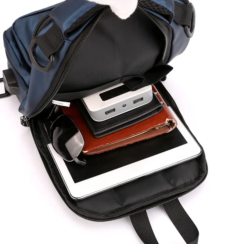 Men's Grey USB Charging Shoulder Bag with Laptop Compartment - Image 9