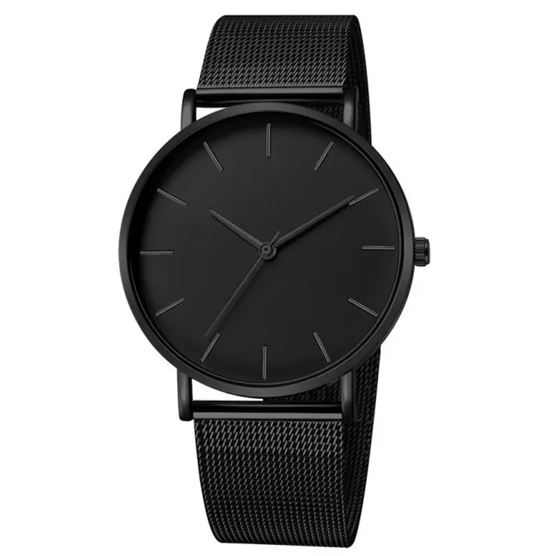 Men's Black Quartz Watch with Gold Dial & Mesh Belt - Image 9