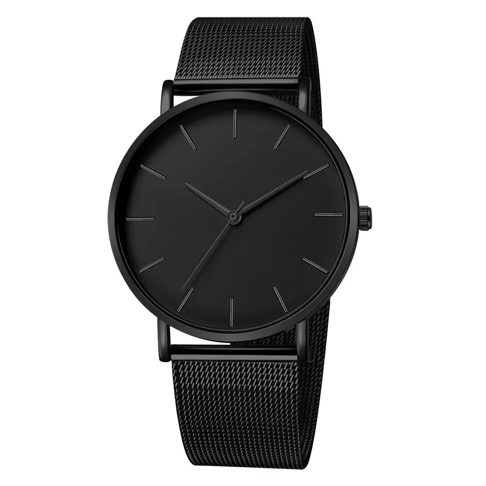 Men's Black Quartz Watch with Gold Dial & Mesh Belt — feature 5