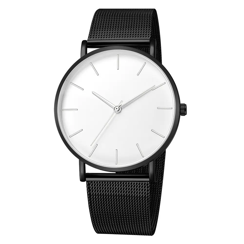 Men's Black Quartz Watch with Gold Dial & Mesh Belt — feature 6