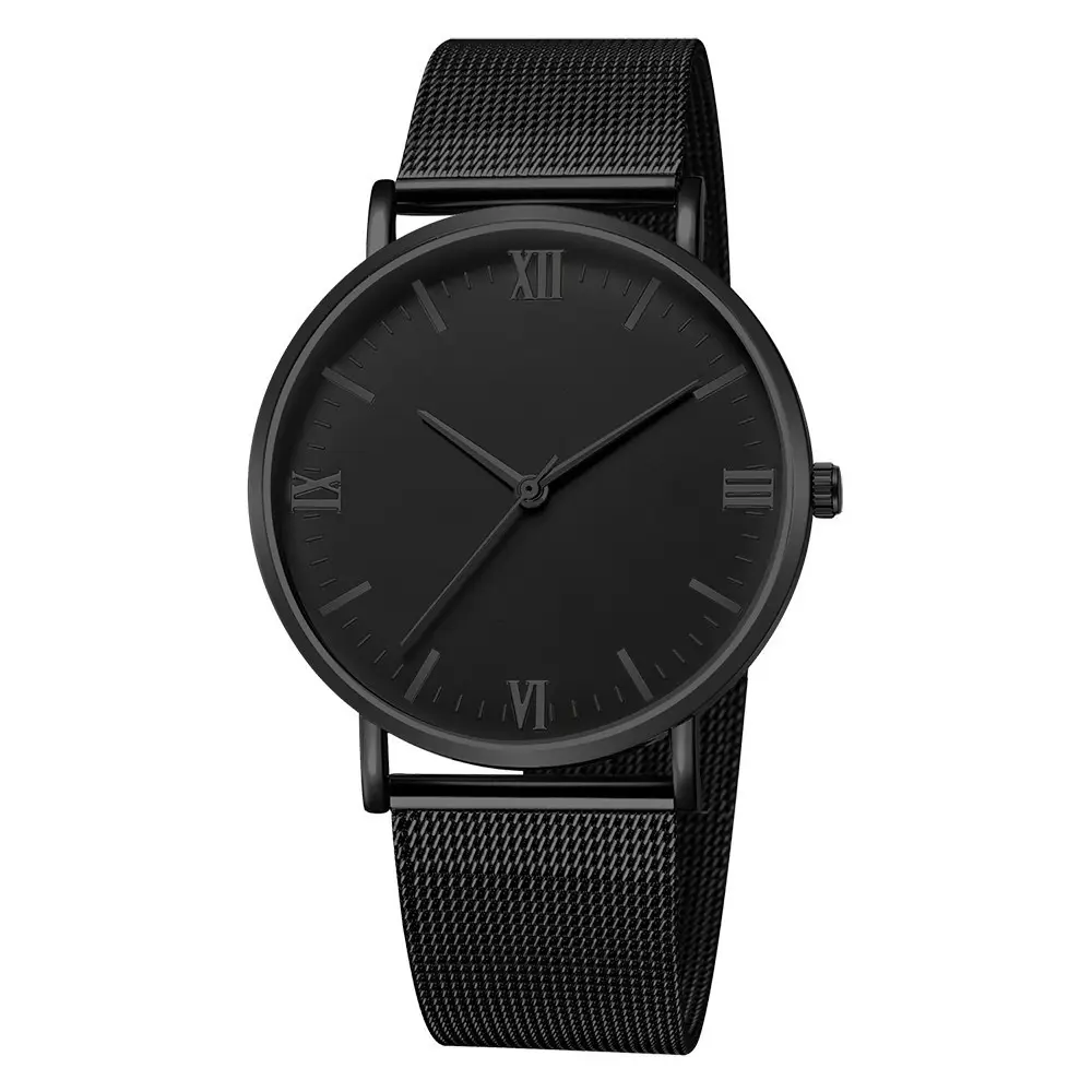 Men's Black Quartz Watch with Gold Dial & Mesh Belt - Image 7