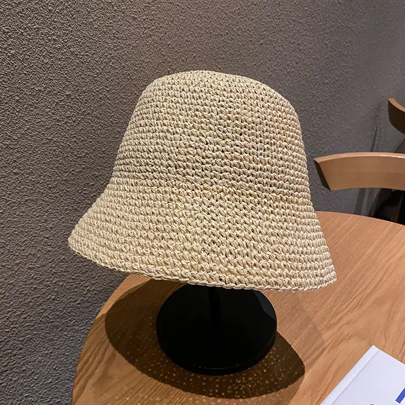 Women Straw Bucket Hat for Summer Beach Wear